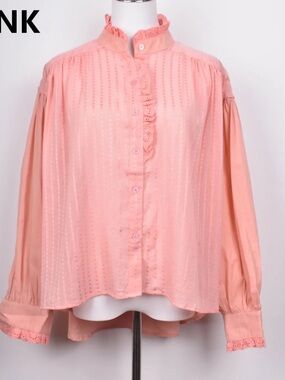 FROM PARIS FRANCE 🇫🇷 Boho Pink Ruffled Button-Front Blouse